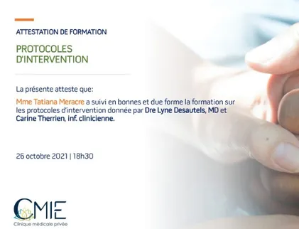 Attestation de formation, Protocoles d'intervention